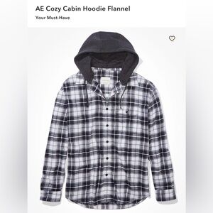 American Eagle Outfitters Checkered Hooded Shirt in Gray and White